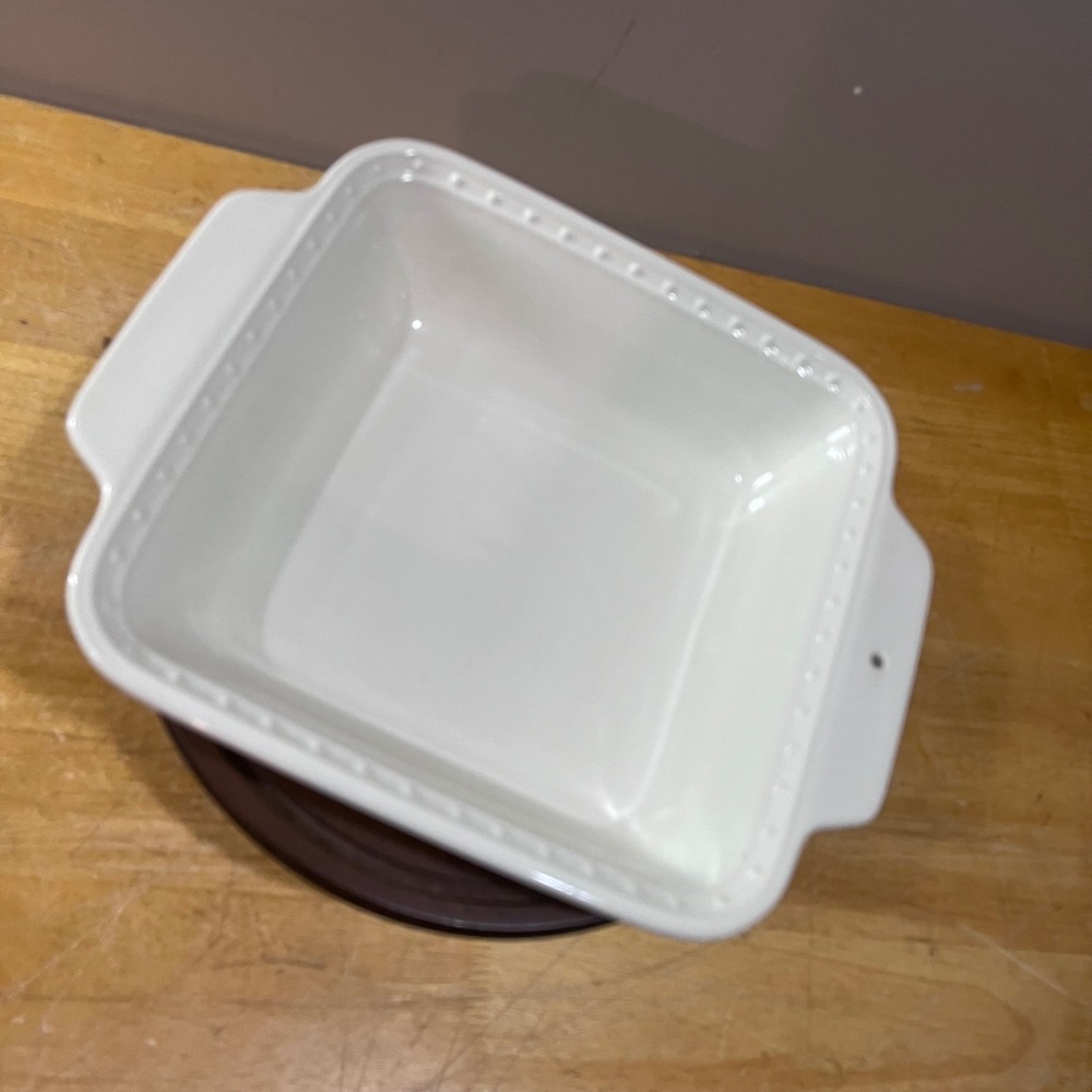 Nora Fleming 8x8 Stoneware Baker Square White Pearl Dot Rim Baking Dish Custom